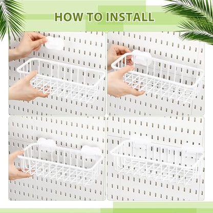 Maxdot 4 Pcs Pegboard Baskets with Hook, Compatible with IKEA Skadis Peg Board, Wall Bins and Baskets Storage Box Containers Accessories for Home Garage Office, 11 x 5 x 3 Inches (White) - color: White