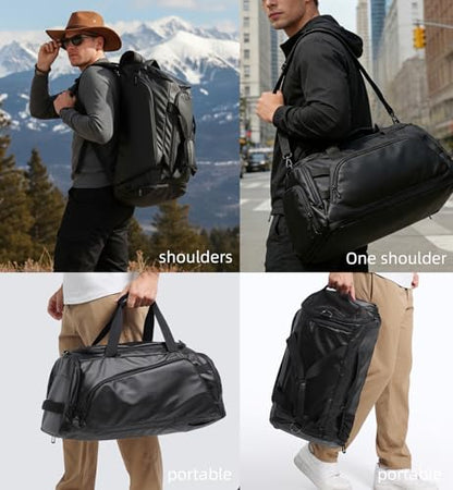 reeyee 40L Convertible Gym Duffel Bag Backpack, Water Repellent Sports Travel Bag with Shoe Compartment, Wet Pocket & Insulated Cooler, 3-in-1 Weekender Carry On Bag for Men Women