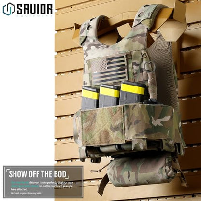 Savior Equipment Wall Rack System Tactical Vest Attachment Gear Wall Mount Display Rack Organizer, Adjustable Width, Heavy-Duty Steel Construction Hold Up to 40 lbs - color: RAL8000 Tan