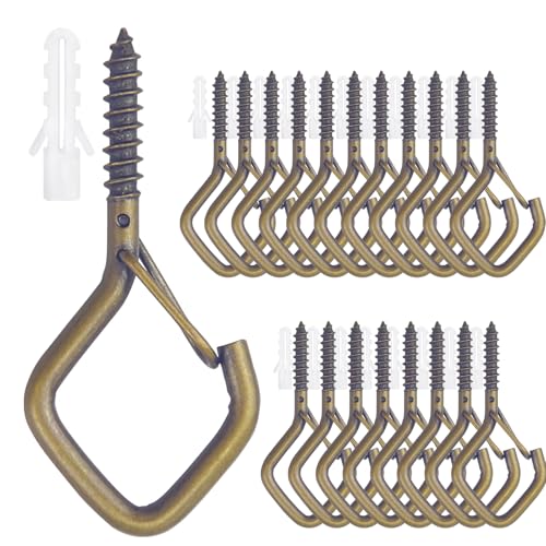 20PCS Eye Screw Hooks for Hanging Heavy Duty with Safety Buckle.Metal Ceiling Hooks for Hanging Plants,Cup,Wind Chime,Bird Feeders,String Lights at Indoor&Outdoor,2.36 Inch(No Drill Bit) - color: Bronze, size: 20Pcs
