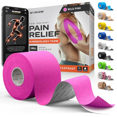 Kinesiology Tape - Waterproof Athletic Sports Tape for Knee, Shoulder, Arm & Back Support | 3-5 Day Adhesion, Hypoallergenic & Latex-Free + Taping Guide (Uncut, 2"x16.4ft Roll, Wild Pink) - color: Pack C: Wild Pink, size: 16.4 Feet - Uncut