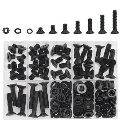DYWISHKEY 151 Pieces M6 Black Screws, 10.9 Grade Alloy Steel M6x 8/10 /12/16 /20/25 /30mm Countersunk Head Socket Cap Screws Bolts Nuts Washers Assortment Kit - size: M6, style: Countersunk Head Socket Cap