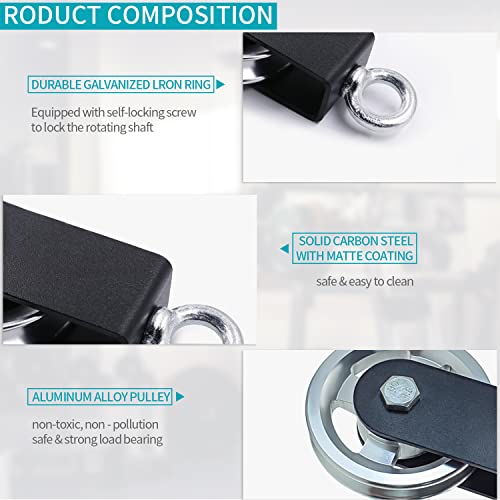Exercise Equipment Cable Pulley with Hanging Strap and Carabiner, 3.74in/95mm Silent Rotation 360 Degree Pulley for Home Gym Pulley System Workout Equipment DIY Cable Pulley Lat Pulldown Attachments