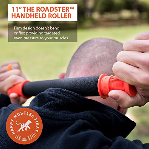 Tiger Tail 11in Massage Stick Portable Roller, Handheld, Deep Tissue Foam Roller for Legs, Neck, Calves, Thighs, Shins & Back, The Roadster 11, Made in USA, Orange Black - size: 11" Plus Happy Muscles eBook
