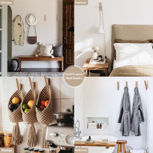 Wood Wall Hooks 4 Pack Coat Hooks Wall Mount Natural Wooden Hooks for Hanging Hat, Bag, Backpack, Rustic Coat Hooks for Wall, Wood Towel Hooks for Bathrooms and Entryway Hooks - color: Beech