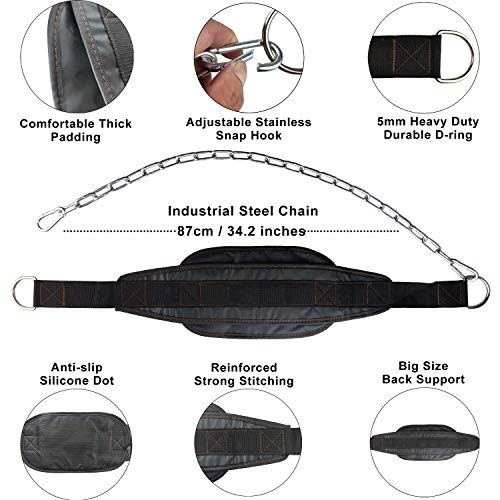 Weighted Chin Up Belt with Chain Dip Belt Powerlifting Strength Training Pull Up Belt Waist Back Support