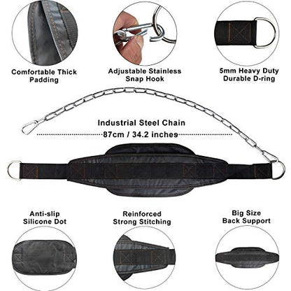 Weighted Chin Up Belt with Chain Dip Belt Powerlifting Strength Training Pull Up Belt Waist Back Support