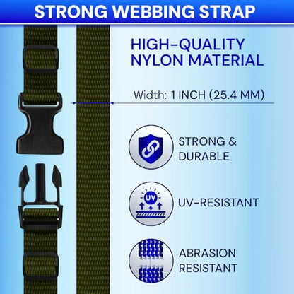 TECEUM 1" Nylon Strap Kit with Buckles, Khaki 6 yards Repair Set | Heavy duty hardware kit: 6yd webbing, 6 quick release buckles, 12 tri-glide slide clips, 6 metal D-rings for crafting. - color: Khaki, size: 1" - 6 yards, style: 6 Buckle - 12 Slides - 6 D