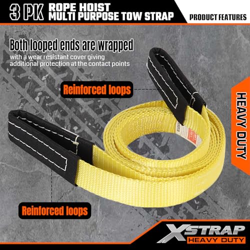 XSTRAP STANDARD 65FT Rope Hoist 4000Lbs Break w/2PK 8FT Lift Sling Black | 4000Lbs Break Strength, rust-proof block & tackle hoist, UV-resistant polyester sling, safety hooks, for garage & hunting - color: 65ft Black with Lift Sling