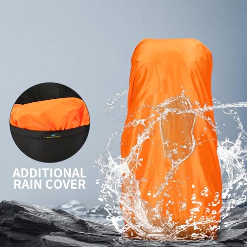 Hiking Backpack for Men and Women 70L+5L Waterproof Lightweight Camping Daypack with Rain Cover for Outdoor Travel Mountaineering - Frameless (Red) - color: Red