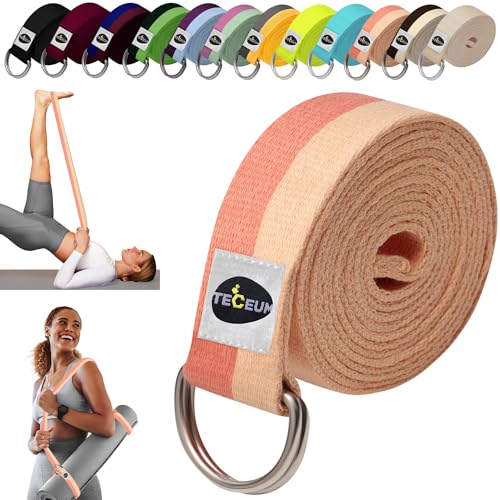 TECEUM 2 IN 1 Yoga & Mat Strap for Stretching – Cotton – 6/8/10 ft | Adjustable Non-Slip Belt in 30+ Colors for Yoga, Pilates, Physical Therapy, Fitness, Home Workouts and Carrying Mats - color: Pastel Orange, size: 6 ft
