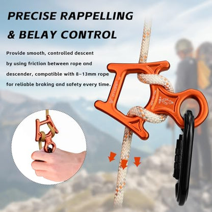 Figure 8 Descender, 30kN Climbing Descender, Heavy Duty 7075 Aluminum Belay & Rappel Equipment for Climbing, Mountaineering, Arborist, Caving, Aerial Yoga - color: 30kN-Orange