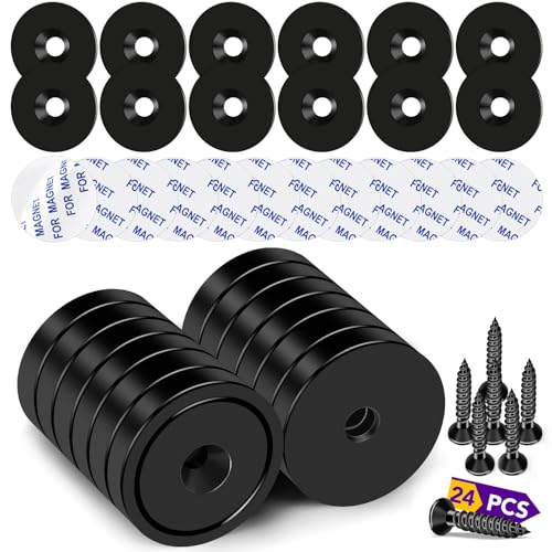 Strong Rare Earth Neodymium Magnets with Screws, 80Lbs, 12 Pack | Heavy Duty Disc Cup Magnets with Countersunk Hole and Adhesive Backing for Kitchen, Tool Room, and Wall Hanging - size: 0.98 inch