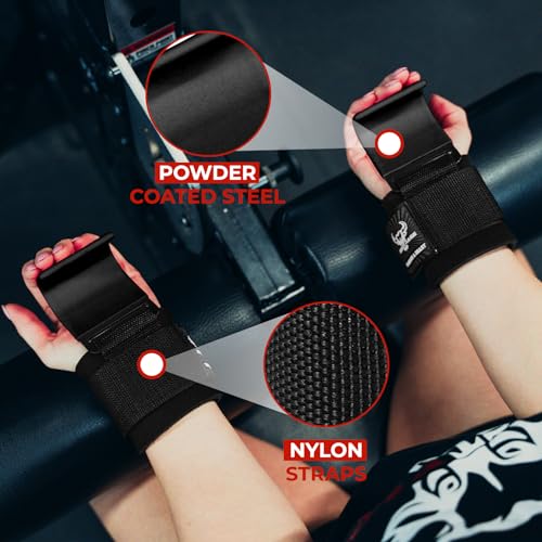 BEAST RAGE Workout Hooks for Men, Durable Coated Grip Gym Straps for Weightlifting Wrist Wraps Training Weight Lifting Strength Fitness Bodybuilding Anti Slip Women Hook Exercise - color: Black