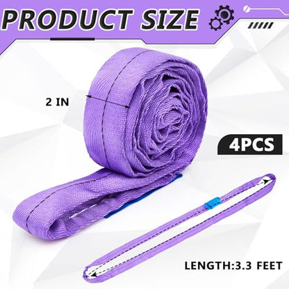 Fabbay 4 Pcs Heavy Duty Polyester Endless Loop Round Lift Slings Lifting Straps for Hoist Towing Moving Furniture Rigging Equipment (3.3 Feet,Purple) - color: Purple, size: 3.3 Feet