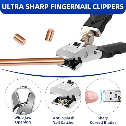Thick Toenail Clippers for Seniors, Professional Edgy Nail Clippers for Men, Heavy Duty Large Finger Nail Clippers Adult, Angled Head Nail Clippers Cutters with Long Handle (4PCS Nail Clippers Set)