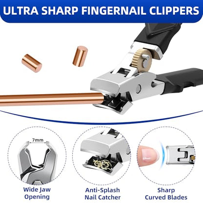 Thick Toenail Clippers for Seniors, Professional Edgy Nail Clippers for Men, Heavy Duty Large Finger Nail Clippers Adult, Angled Head Nail Clippers Cutters with Long Handle (4PCS Nail Clippers Set)