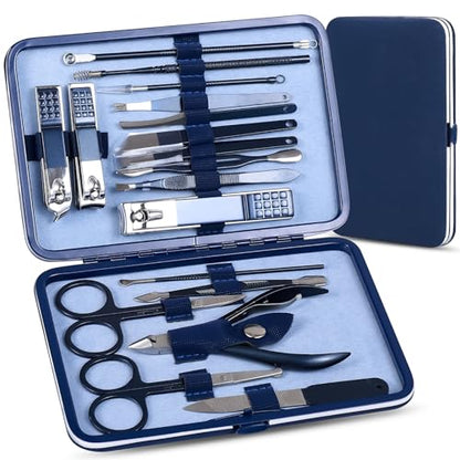 Manicure Set Pedicure Kit Nail Clippers Set Fingernail Clipper Set Ingrown Toenail Nail Kit Scissor Nail Trimmer Kit 18 Pieces Women and Men’s Care Grooming Tools with Fine Case (Dark Blue_18 Pieces) - color: Dark Blue_18 Pieces