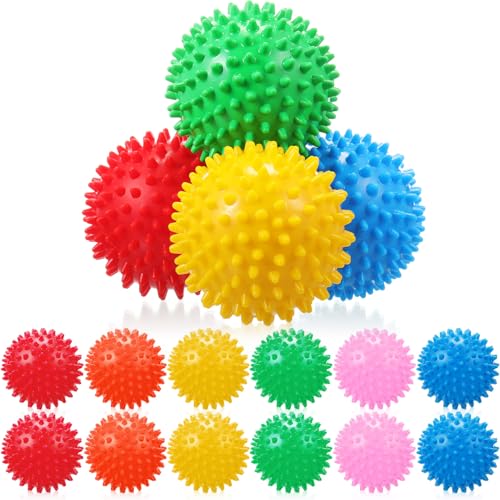 Liliful 12 Pcs Spiky Massage Ball Hard Foot Ball Roller Massager Firm Foot Arch Trainer 3 Inch for Deep Tissue Plantar Fasciitis Back Hands Muscles Soreness Exercise (Bright Color) - color: Bright Color