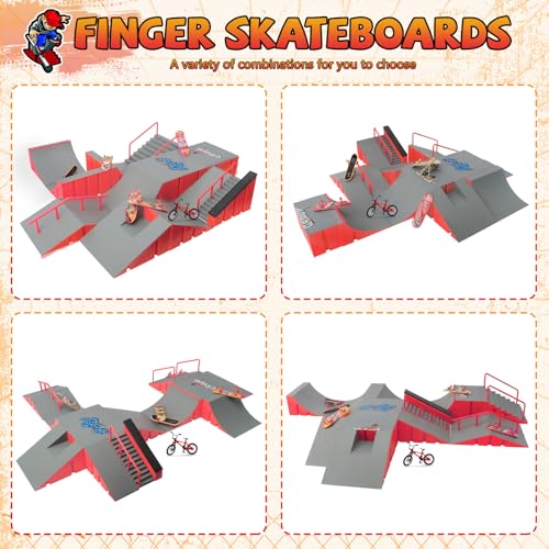 CS COSDDI Finger Skateboard Park Kits,14 in 1 Skateboard Finger Toys with 8 Finger Skateboards & 14 Skatepark Deck Ramp,Finger Bike for Boys or Girls Gift,Mini Finger Skateboards Ramp Accessories Set - color: Style -1810-12a
