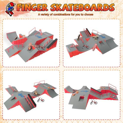 CS COSDDI Finger Skateboard Park Kits,14 in 1 Skateboard Finger Toys with 8 Finger Skateboards & 14 Skatepark Deck Ramp,Finger Bike for Boys or Girls Gift,Mini Finger Skateboards Ramp Accessories Set | Build custom skatepark layouts with 14 modular ramps,