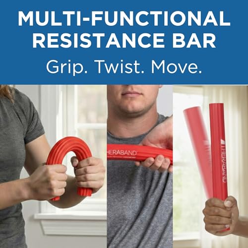 THERABAND FlexBar Resistance Bar, Physical Therapy, Flex, Elbow, Wrist, Red | Flex therapy bar for physical therapy, wrist and forearm exercise, with non slip grip and compact design