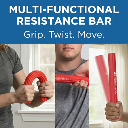 THERABAND FlexBar Resistance Bar, Physical Therapy, Flex, Elbow, Wrist, Red | Flex therapy bar for physical therapy, wrist and forearm exercise, with non slip grip and compact design