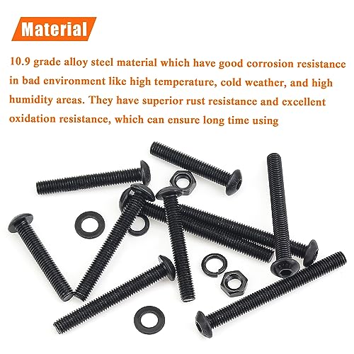 HELIFOUNER 200 Pieces M5 x 30mm /35mm /40mm /45mm /50mm, Button Head Socket Cap Metric Screws Bolts Washers Nuts Kit, 10.9 Grade Alloy Steel, Fully Threaded, Black - size: M5 x 30/35/40/45/50mm, style: Button Head