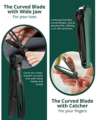 Nail Clipper Set 2 Pack, Heavy Duty Toenail Clippers for Thick Toenails and Sturdy Finger Nail Clippers with Catcher, Ultra Sharp Stainless Steel Nail Cutter for Men Women Adult - style: Black+Green