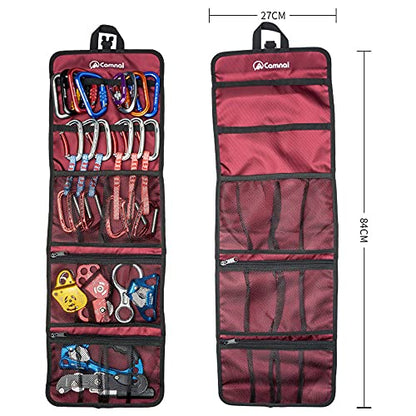 Climbing Quickdraw Hanging Storage Bag, Carabiner Hook Gear Equipment Parts Collections, Durable Foldable Bundled Roll Waterproof Bag(Black)