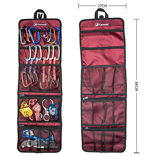 Climbing Quickdraw Hanging Storage Bag, Carabiner Hook Gear Equipment Parts Collections, Durable Foldable Bundled Roll Waterproof Bag(Fuchsia)