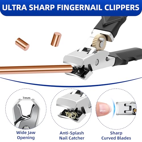 6PCS Toenail Clippers for Seniors Thick Toenails, Heavy Duty Nail Clippers for Men, Ultra Sharp Slanted Ingrown Toenail Clippers with Catcher, Wide Jaw Large Nail Cutters with Leather Case