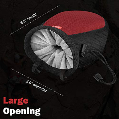 Moko Rock Climbing Chalk Bag, Bouldering Chalk Pot Bucket with Adjustable Belt & Carabiner Drawstring Climbing Gear - color: Red & Black, style: Cylinder