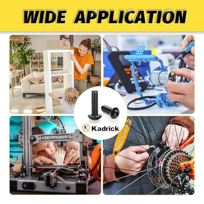 Kadrick M5 Screw Assortment, 280PCS M5 Screw Kit with Nuts Lock & Flat Washers, Grade 10.9 Alloy Steel Hex Socket Button Head Black Screws Nuts and Bolts Kit - size: M5 280Pcs 8-30mm