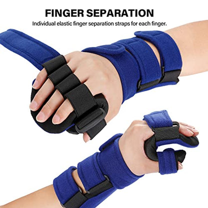Stroke Resting Hand Splint Right&Left Resting Hand Splint with Finger Separator Functional Night Immobilizer Wrist Finger Brace for Carpel Tunnel Pain,Sprain Fracture,Tendonitis (Left,Blue) - color: Left,Blue
