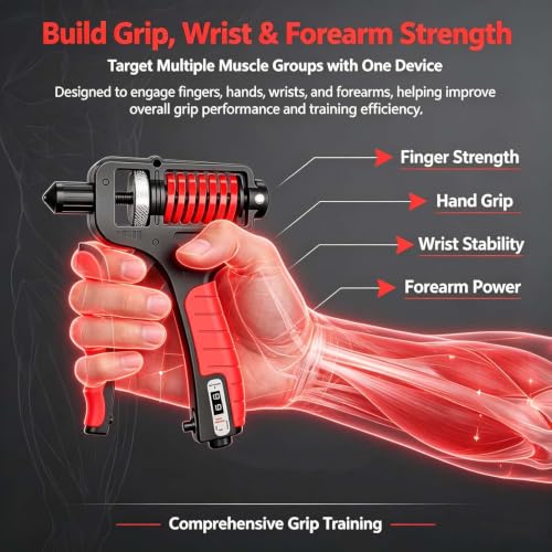 Ergonomic Adjustable H-Grip Hand Trainer, Forearm Strengthener with Counter and Non-Slip Handles, Grip Strength Trainer, Forearm Exerciser, Forearm Strengthener with Counter, Can Strengthen - color: Black, Red