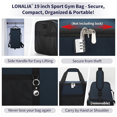 35L Sports Gym Duffle Bag - 19 inch Weekender Duffel for Workout, Basketball, Fitness, Training (Navy Blue) - color: Navy Blue