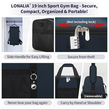 35L Sports Gym Duffle Bag - 19 inch Weekender Duffel for Workout, Basketball, Fitness, Training (Navy Blue) - color: Navy Blue