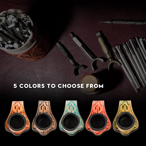 KONLLEN Leather Magnetic Chalk Holder, Pool Cue Accessory | Round or square engraved leather holder keeps billiard chalk secure and easy to reach during pool play. - color: Vt Round Holder-brown