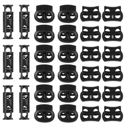 cobee 18 Pcs Locks for Drawstrings, Spring Cord Lock Paracord Accessories | Plastic Cord Double Hole Draw String Clip for Shoelaces Drawstrings Paracord Bags Clothing and More