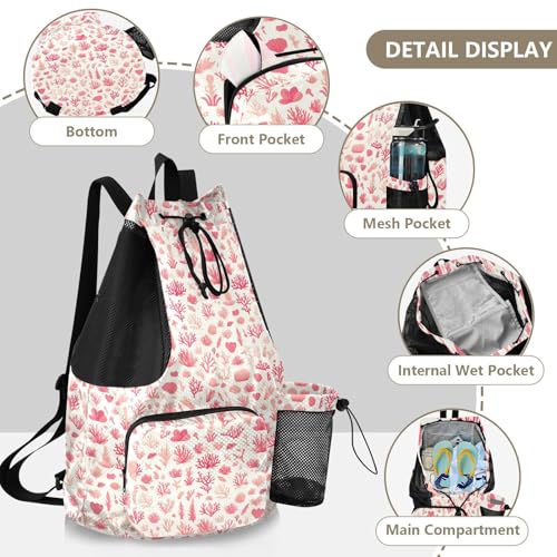 Yuiboo Pink Corals Mens Drawstring Bags Climbing Gym Bag with Inside Pockets Cinch Sacks Dry Wet Separation