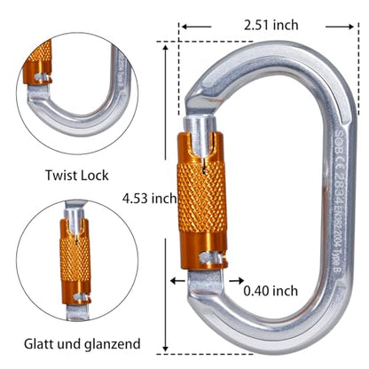 Auto Locking Rock Climbing Carabiner Clips, Heavy Duty Asymmetrical Carabiner Connector Used for Rappelling Rescue Outdoor Climbing, Mountaineer, Hammock, Camping - color: 22KN（2pack）