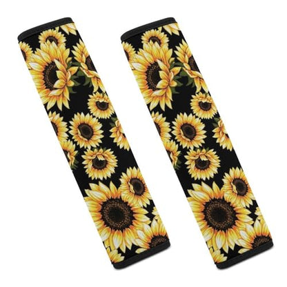 Soft Padded Car Seat Belt Pad for Child, Most Cars, 2 Piece Black Yellow Sunflower Seat Belt Cushion Comfortable Driving - color: Pattern 1263