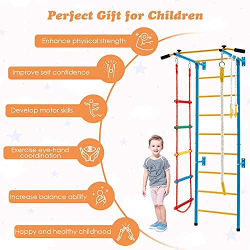 Costzon 5 in 1 Climbing Toys for Toddlers, Indoor Kids Gym for Exercise, Steel Ladder Wall Set with Wall Ladder, Pull-up Bar, Rope, Gymnastic Rings, Solid Wall Set up, Climber Ladder Boys Girls Gift - style: 5-in-1 Climbing Toys