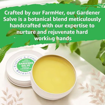 Praline and Company Botanicals Gardener’s Hand Balm – Organic Healing Salve for Dry, Cracked Hands – Deep Moisturizing Repair with Arnica & Chamomile – Farm-Made, Plant-Based Skin Care - 1oz