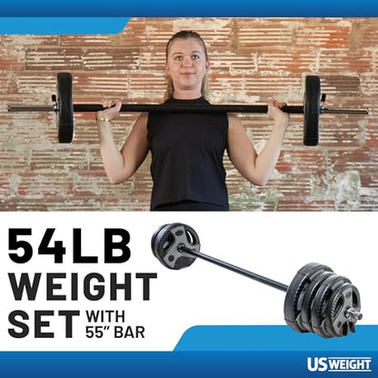 US Weight Weight Set for Home Gym - Barbell, Curl Bar or Multi-Use Options - Various Weight Options - size: 54LB, style: Barbell