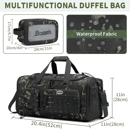 Bosstin Gym Bag for Men & Women,45L Travel Duffle Sports Duffel Bag Gym Weekender Overnight Backpack with Shoe Compartment (GREEN CAMOUFLAGE) - color: GREEN CAMOUFLAGE