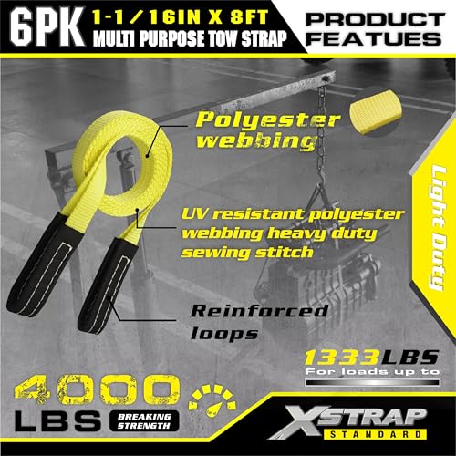 XSTRAP STANDARD 6PK 1"x8' Lift Sling Straps Wear Guard End Heavy Duty Strap | 4,000 lbs Break Strength Lifting Straps with 2 Reinforced Loops for Tree Saver Lifting Furniture Appliances Machine, hoisting - style: 6pk 1''x8ft