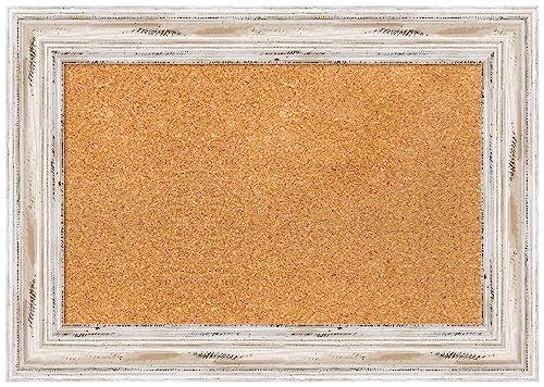 Amanti Art Natural Cork Board for Wall, 19x27 Vision Board with White Frame, Small Corkboard Office Decor for Home Organization, Cottage Corkboard Pinboard to Display Items for Home Organization in - color: Alexandria White Wash, size: 19" x 27"