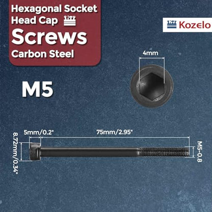 25pcs Socket Head Cap Screws - [M5-0.8 x 75mm] Alloy Steel Black Oxide Grade 12.9 Internal Hex Screw for 3D Printer Furniture Industrial Use, Black - size: M5-0.8x75mm